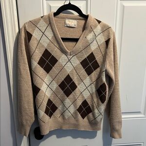 Hogan V-Neck Argyle Sweater - Beige and Brown